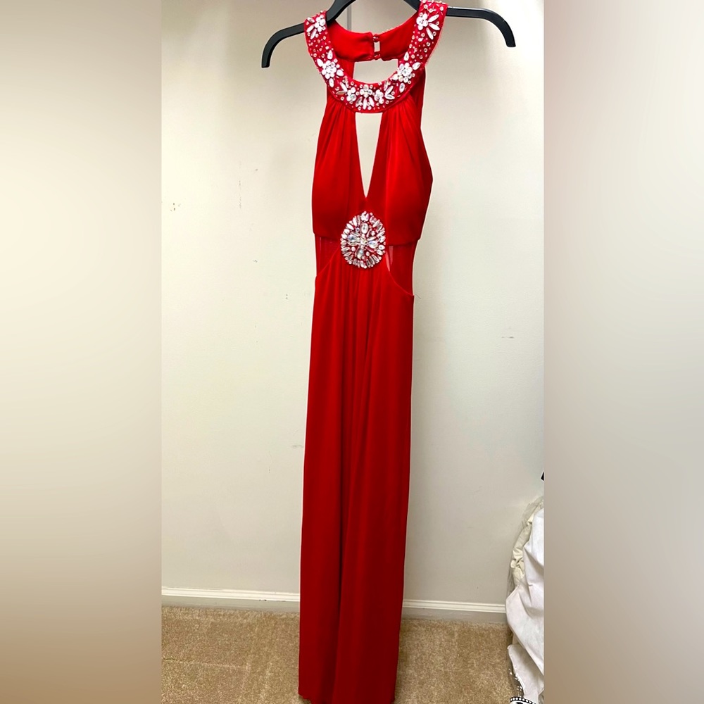 B. Darlin Full length red prom dress
